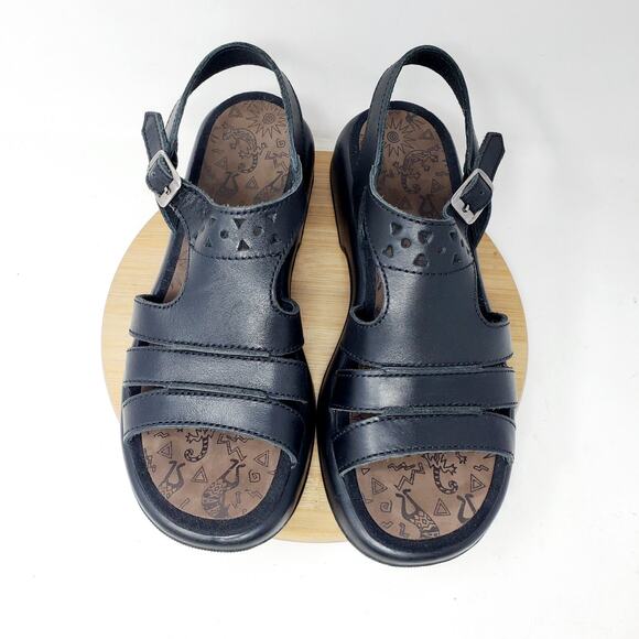 Dansko Shoes Womens 40 Black Leather Platform Clog Sandal T Straps Y2K - Picture 4 of 12